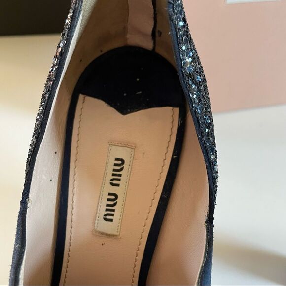 Miu Miu Calzature Donna Oltremare Blue Camoscio Glitter Ankle Bootie Platform - Picture 7 of 8